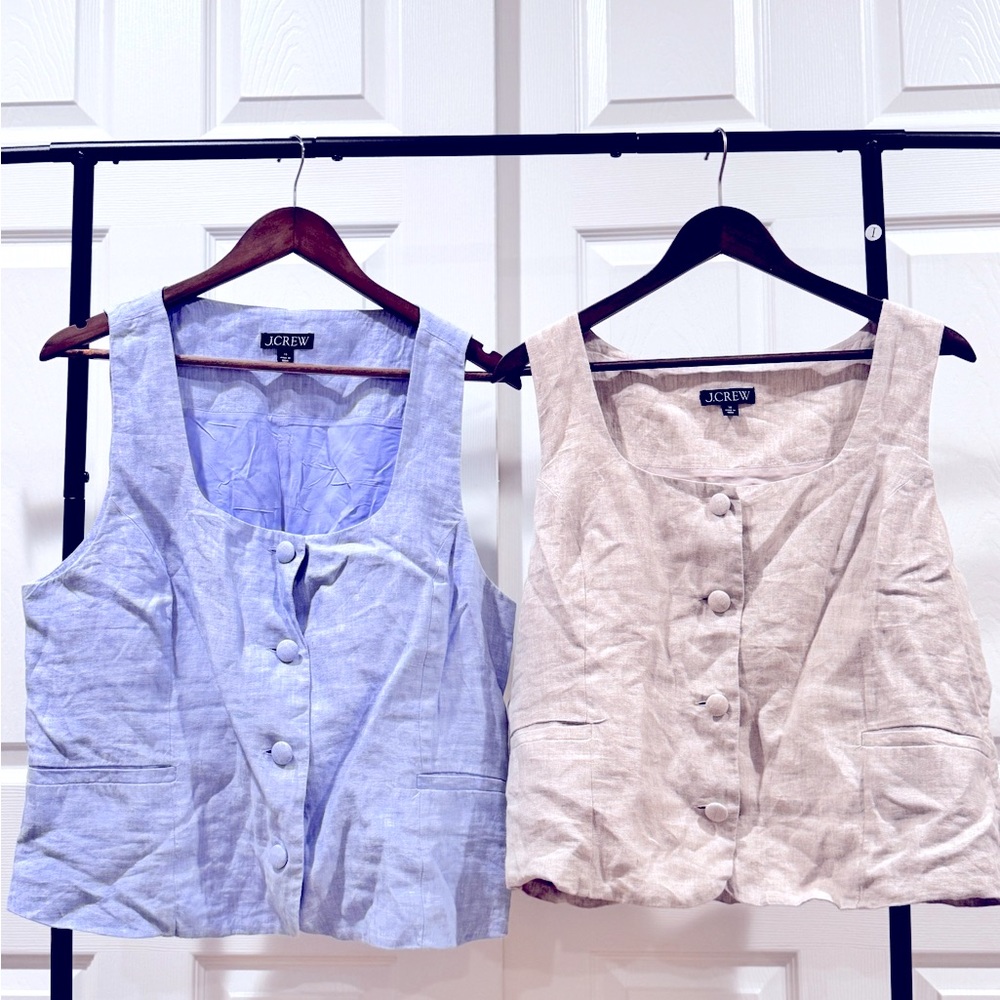 J Crew 2 for 1 lilac blue and beige linen vest